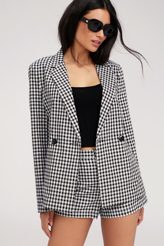 Checked Out Black and White Gingham Blazer 3