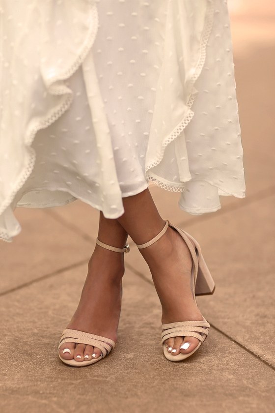Shayla Nude Suede Ankle Strap Heels
