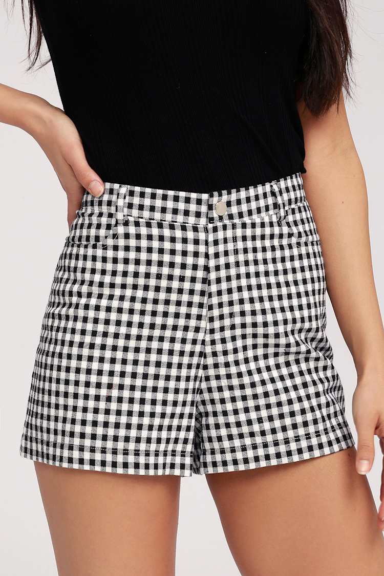 Cross the Line Black and White Gingham Shorts