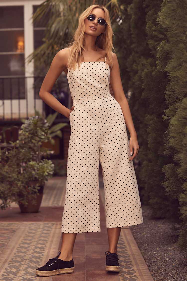 Chic Cream Polka Dot Jumpsuit Culotte Jumpsuit Lulus