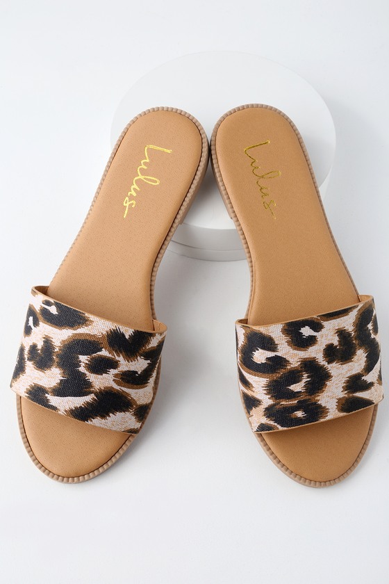 Leopard Print Slide Sandals 