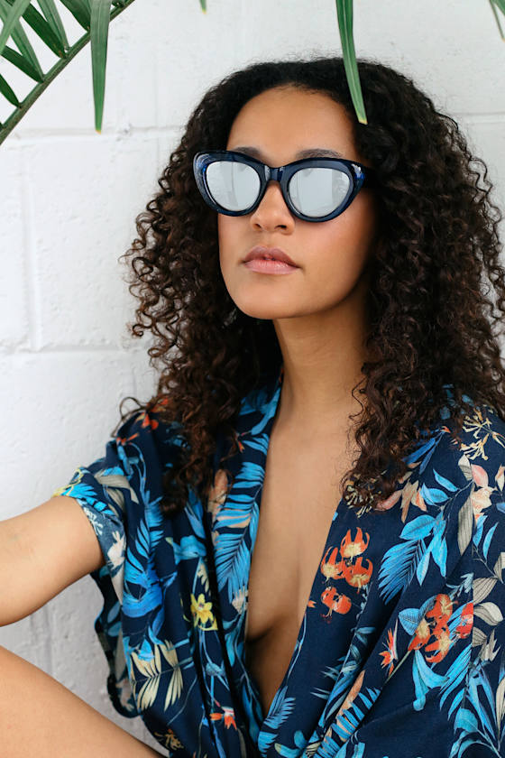 Whew Blue Mirrored Cat-Eye Sunglasses 1