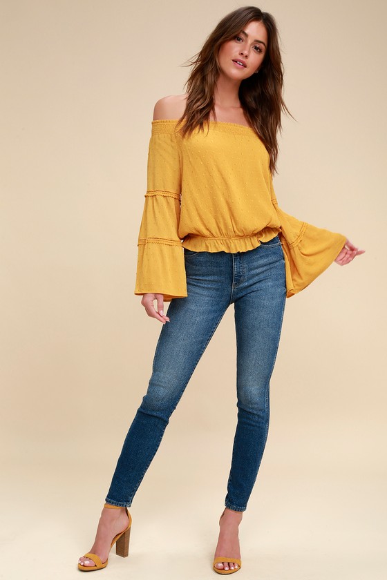 yellow bell sleeve shirt