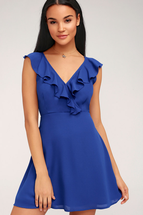 Cute Royal Blue Dress - Ruffled Dress - Backless Dress - Lulus