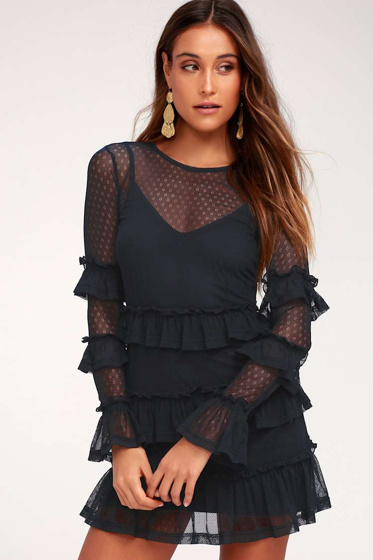 blue long sleeve mesh dress ORIA MESH DRESS  SAEMDI