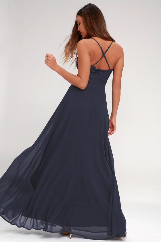 navy blue and gray dress