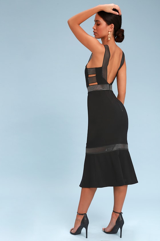 black mesh midi dress