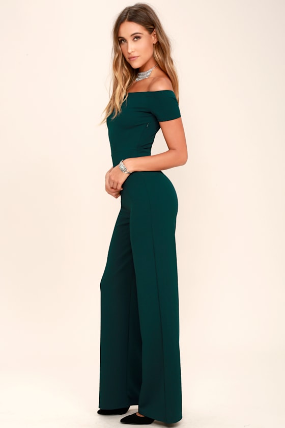 Sexy Dark Green OfftheShoulder Jumpsuit WideLeg Jumpsuit