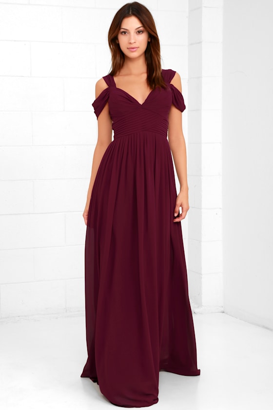 Lovely Burgundy Dress Maxi Dress Bridesmaid Dress
