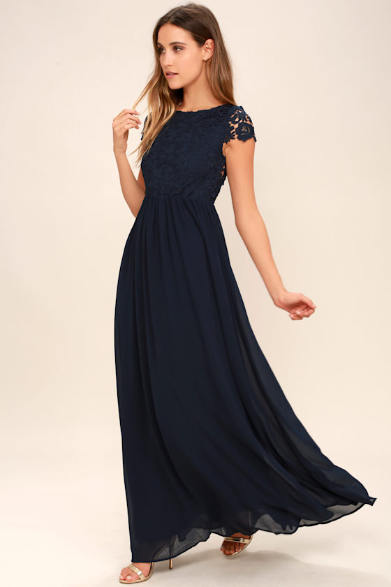 Navy Blue Lace Top Dress Navy Blue Lace Top Frill Hem Midi  ShObO