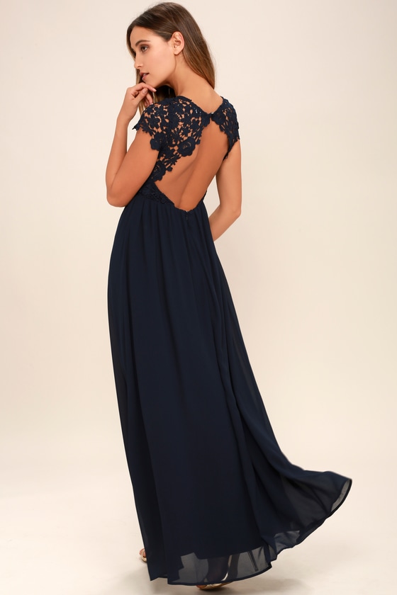 Lovely Navy Blue Dress - Lace Dress - Maxi Dress - Lulus