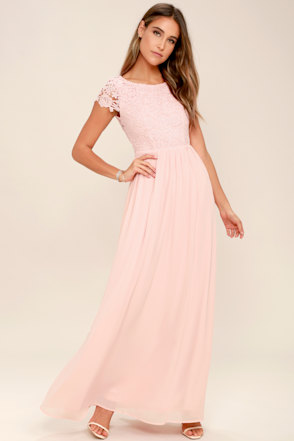 Lovely Blush Pink Dress - Lace Dress - backless Maxi Dress - Lulus