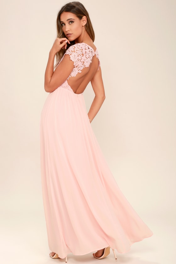 Lovely Blush Pink Dress - Lace Dress - backless Maxi Dress - Lulus
