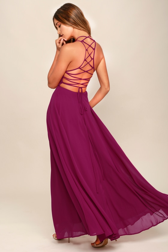 Strappy To Be Here Magenta Lace-Up Maxi Dress