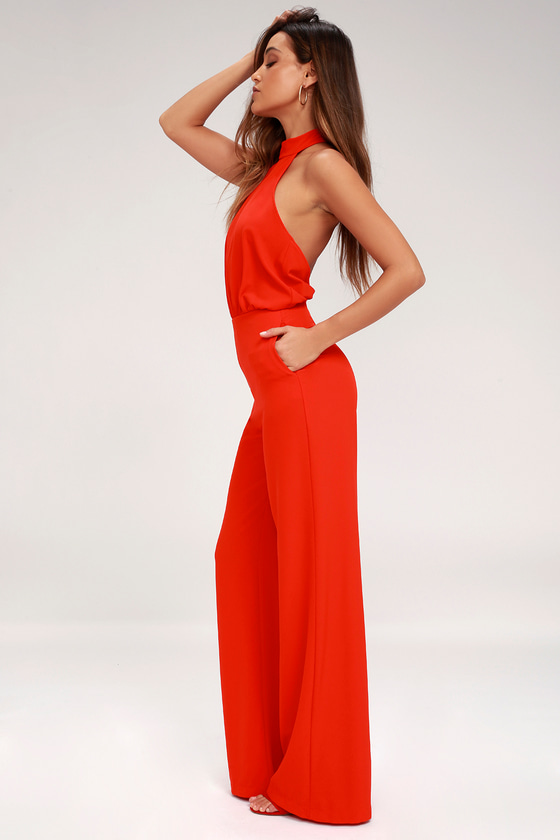 Chic Red Jumpsuit - Red Halter Jumpsuit - Wide Leg Jumpsuit