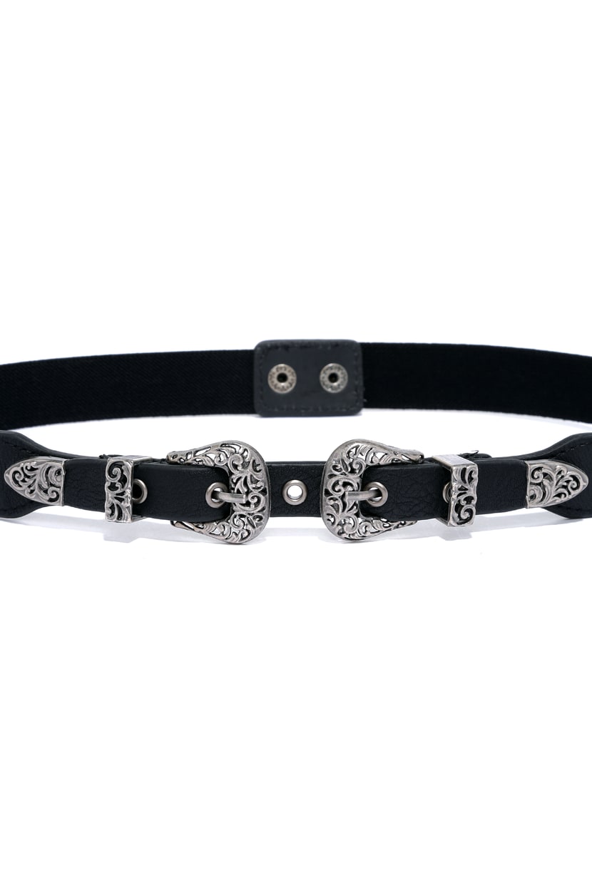 Cool Double Buckle Belt - Elastic Belt - Black and Silver Cool Double Buckle Belt - Elastic Belt - Black and Silver