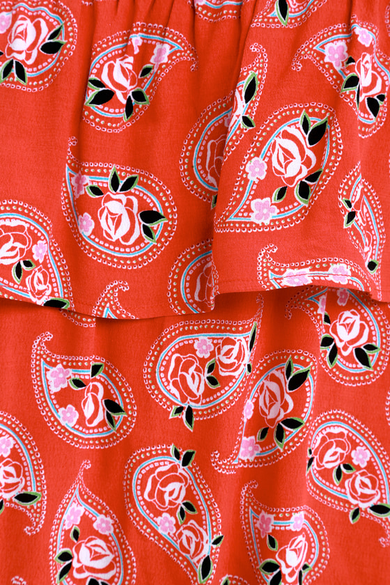 Pretty Coral Red Top - Print Top - Off-the-Shoulder Top - $46.00