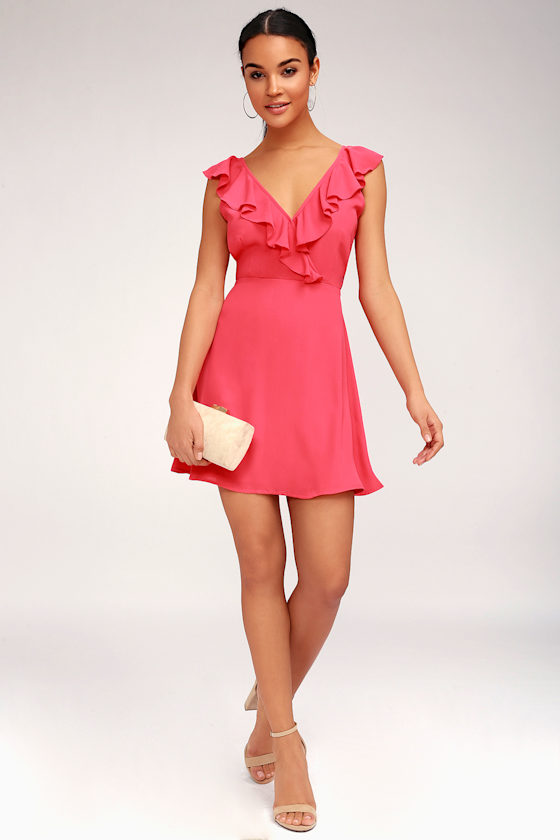 coral backless dress