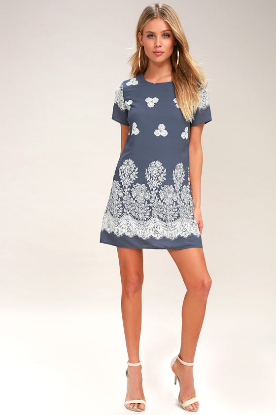 Riverside Slate Blue Floral Print Shift Dress 5