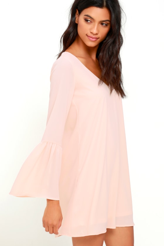 Bell Sleeve Dress - Shift Dress - Peach Dress