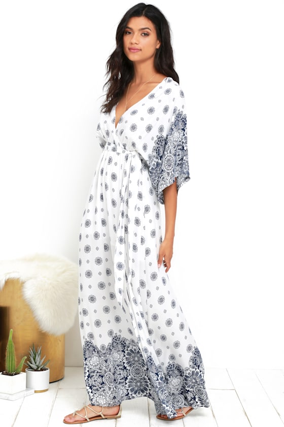 South of France Blue and Ivory Print Maxi Dress 8