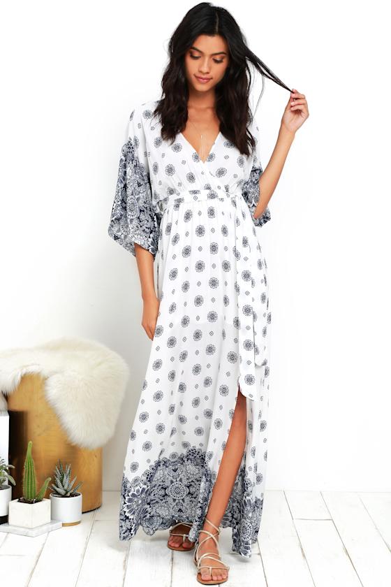 South of France Blue and Ivory Print Maxi Dress 7