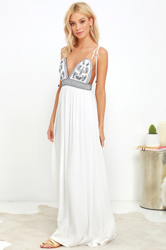 Lovely Ivory Dress - Maxi Dress - Embroidered Dress - Lulus