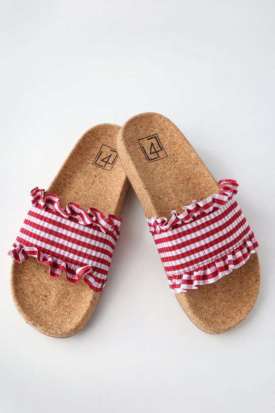 LFL Alexa - Gingham Sandals - Slide Sandals - Cork Sandals - Lulus