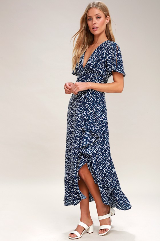 Girl Like You Navy Blue Polka Dot Two-Piece Maxi Dress 6