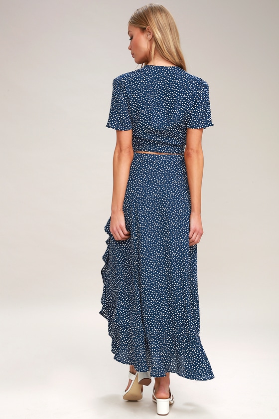blue polka dot maxi dress