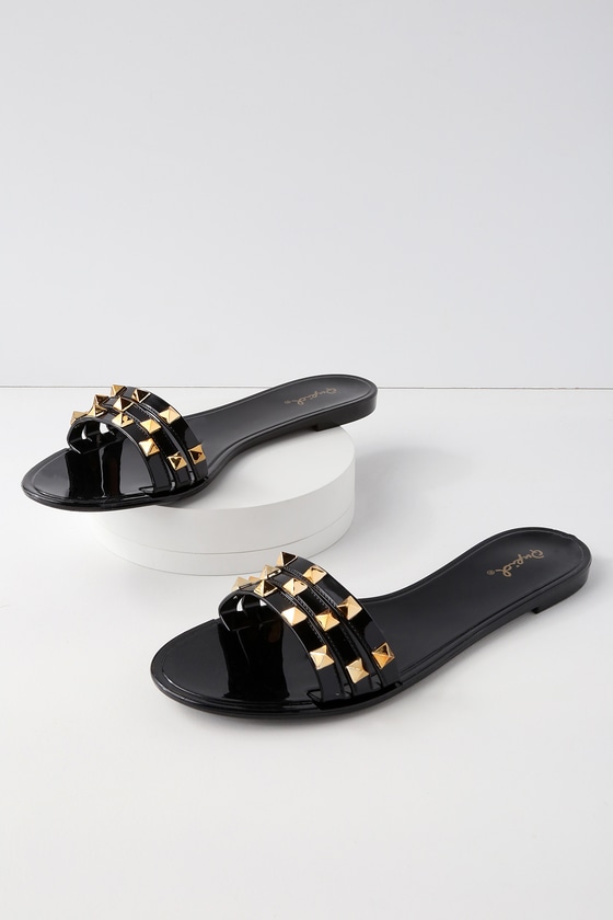 Jelly Sandals - Black Slides - Studded 