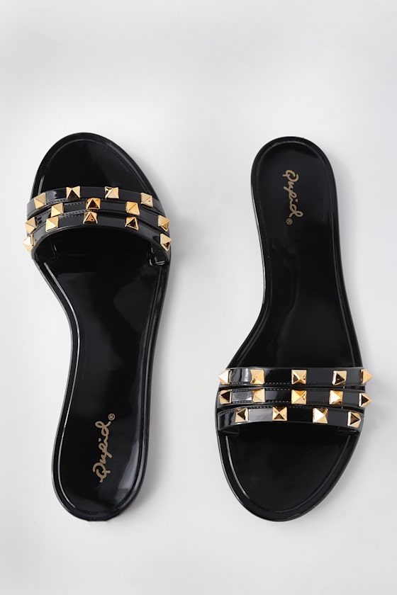 black studded jelly sandals