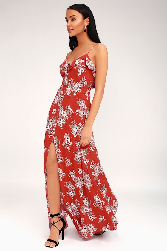Bloom On Rust Red Floral Print Maxi Dress 2