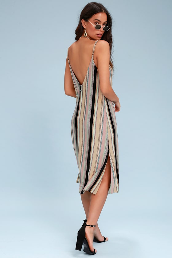 Jasmine Taupe Multi Striped Midi Dress 3