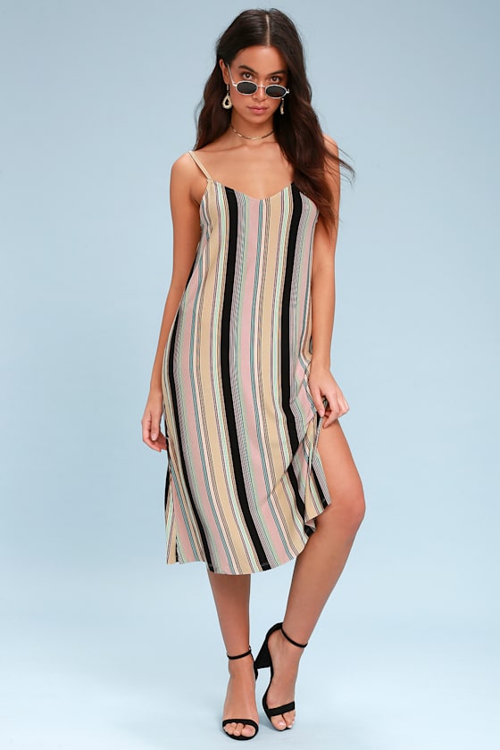 Jasmine Taupe Multi Striped Midi Dress 1