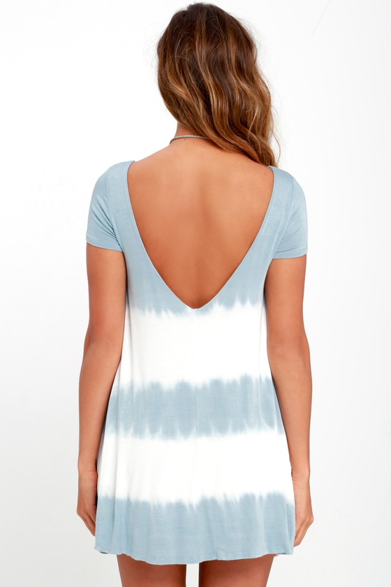 Cute Light Blue Tie-Dye Dress - Swing Dress - Short Sleeve Dress - $39.00
