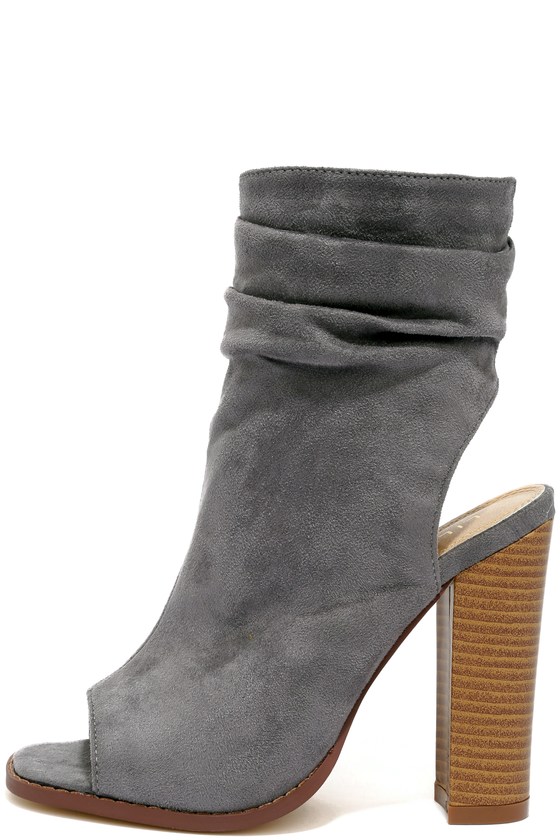 Only the Latest Grey Suede Peep-Toe Booties