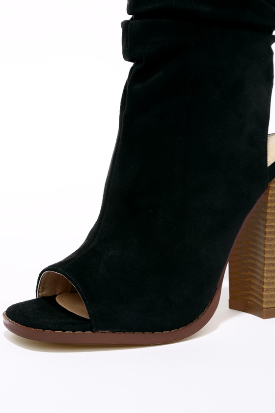 black suede peep toe booties
