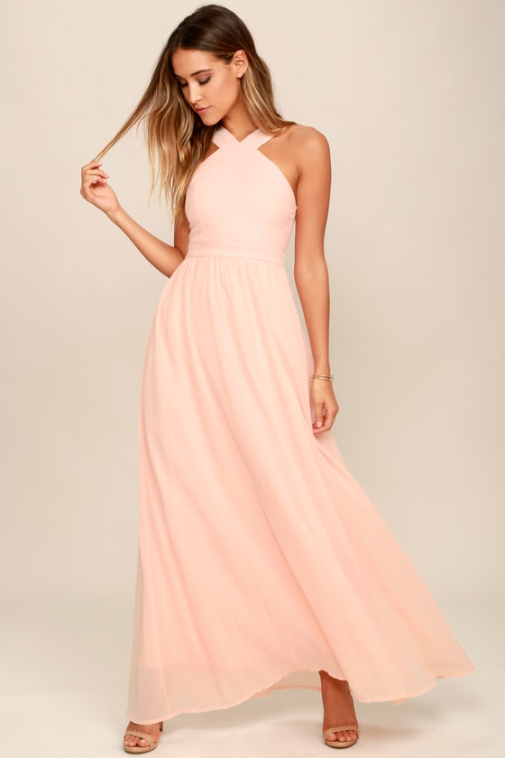 Beautiful Peach Dress Maxi Dress Halter Dress