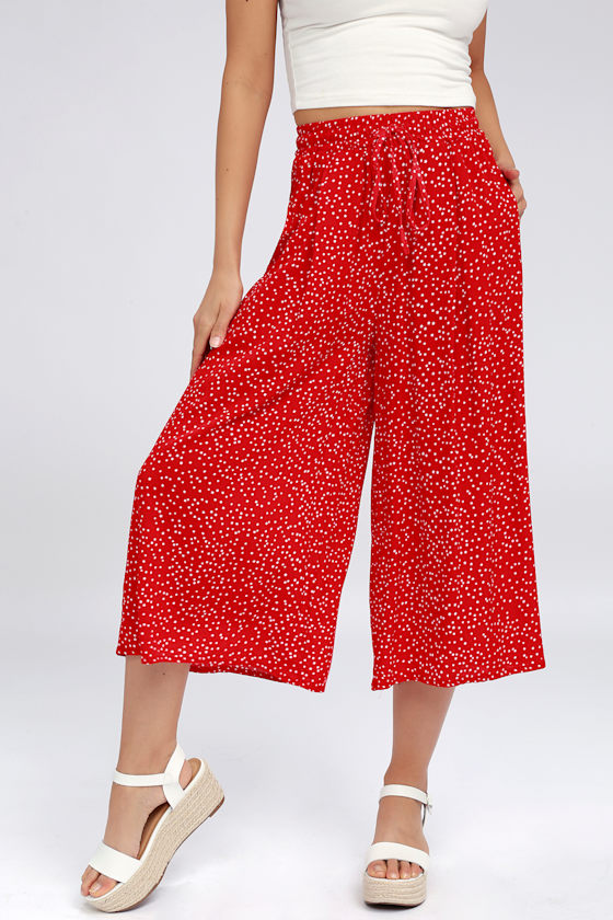 Reach for the Sky Red Star Print Drawstring Culotte Pants 2