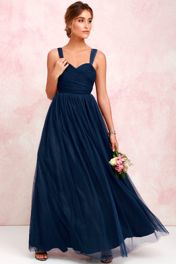 Sunday Kind of Love Navy Blue Tulle Gown 8