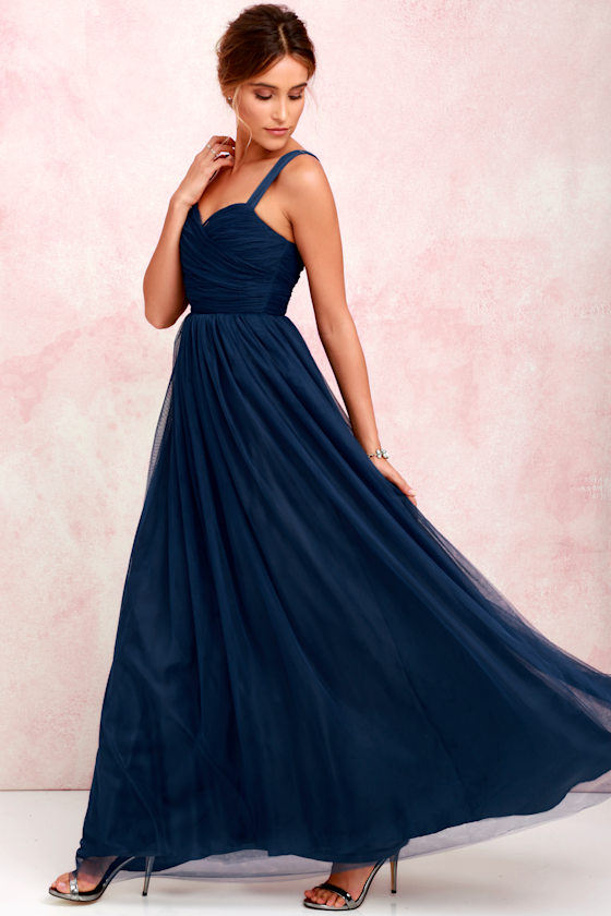 Sunday Kind of Love Navy Blue Tulle Gown 9