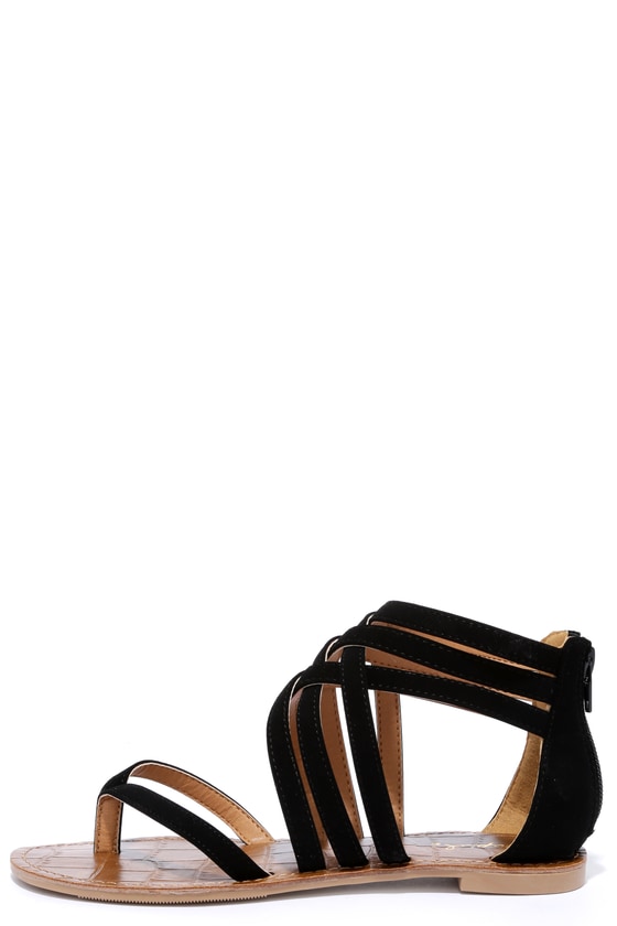 Cairo Queen Black Suede Strappy Thong Sandals