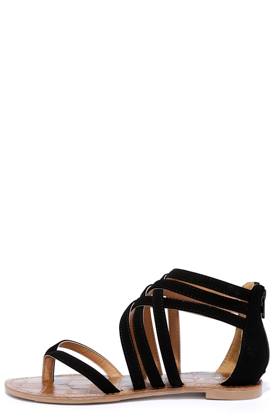 Cairo Queen Black Suede Strappy Thong Sandals 9