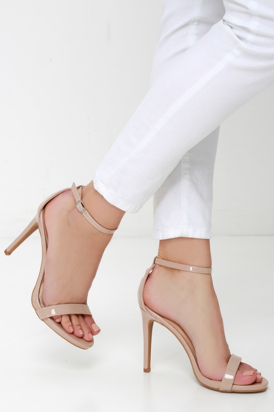 Loveliness Light Nude Patent Ankle Strap Heels