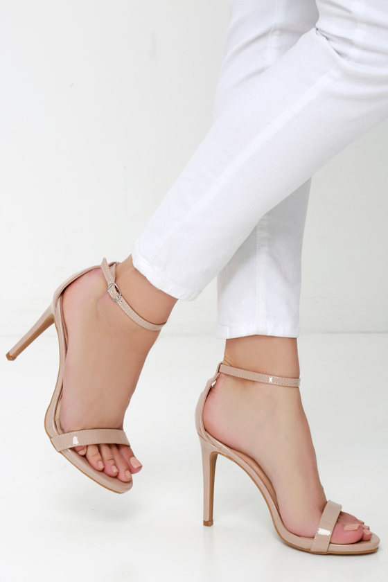 Loveliness Nude Patent Ankle Strap Heels 8