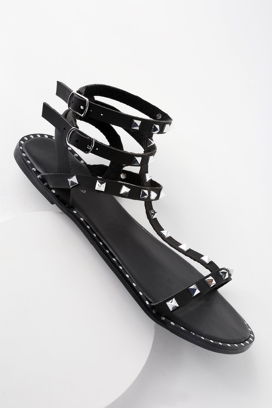 studded gladiator sandals black