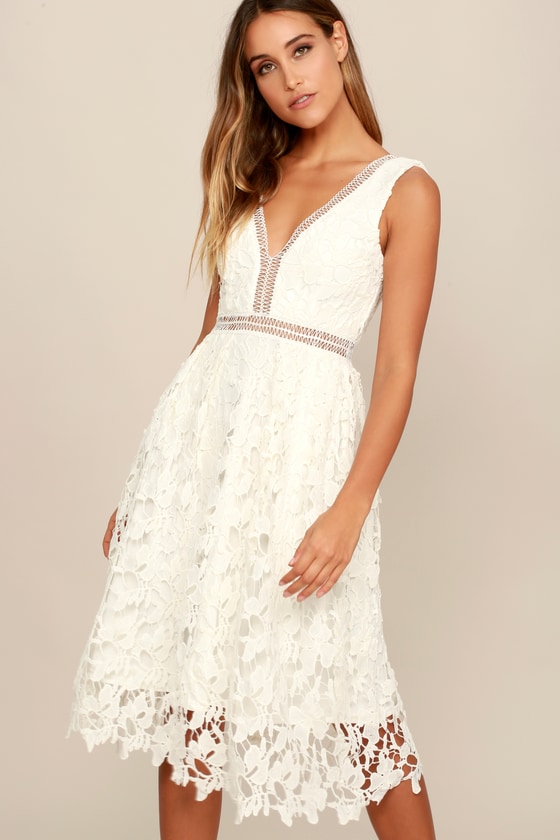 Sexy Ivory Dress - Lace Dress - Midi Dress - $65.00 - Lulus
