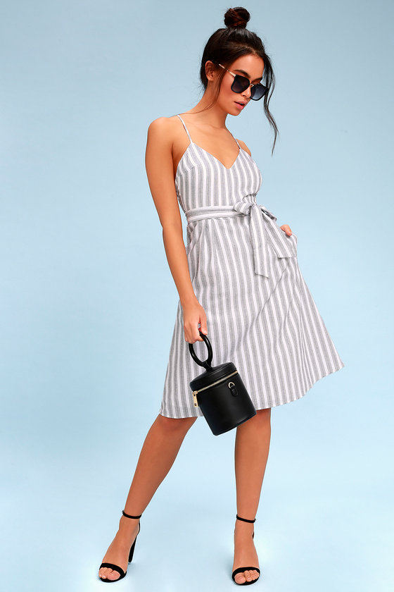 black and white striped midi dress