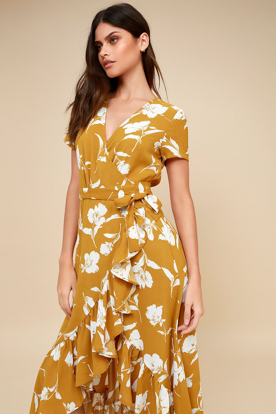 yellow floral high low dress